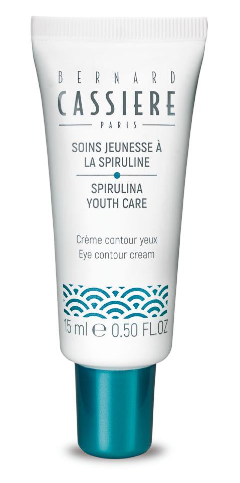 BERNARD CASSIERE - SPIRULINA EYE CONTOUR CREAM SPIRULINA YOUTH CARE - MAKE PEACE WITH YOUR AGE! SPIRULINA to fight against oxidative stress and internal pollution Brown Seaweed to protect collagen fibers and preserve elastin Butterfly Bush flower for Protection against blue light effects Criste marine extract for ceramide booster Tree Fern extracts for tensing properties Recommended for eye contour over 30yrs For best results: use Morning and Evening on the eye contour 15 mL