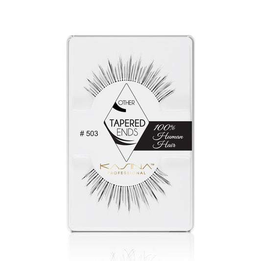 KASINA EYELASHES Professional Band Lashes - "Natural-Glamour" Style  Hand-woven from 100% Human Hair -  For Natural Look and Feel Closely knotted, Varying lengths - Uniform, Curled, Spiked Look Tapered Ends - for Seamless Blending with your Natural lashes Full Length / Subtle to Moderate Volume Recommended for Small, Round, or Almond-shaped Eyes Suitable for Daily Wear or Special Occasions Black