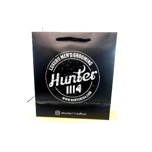 HUNTER 1114 Black logo paper gift bag Durable paper Soft touch Flat black satin finish