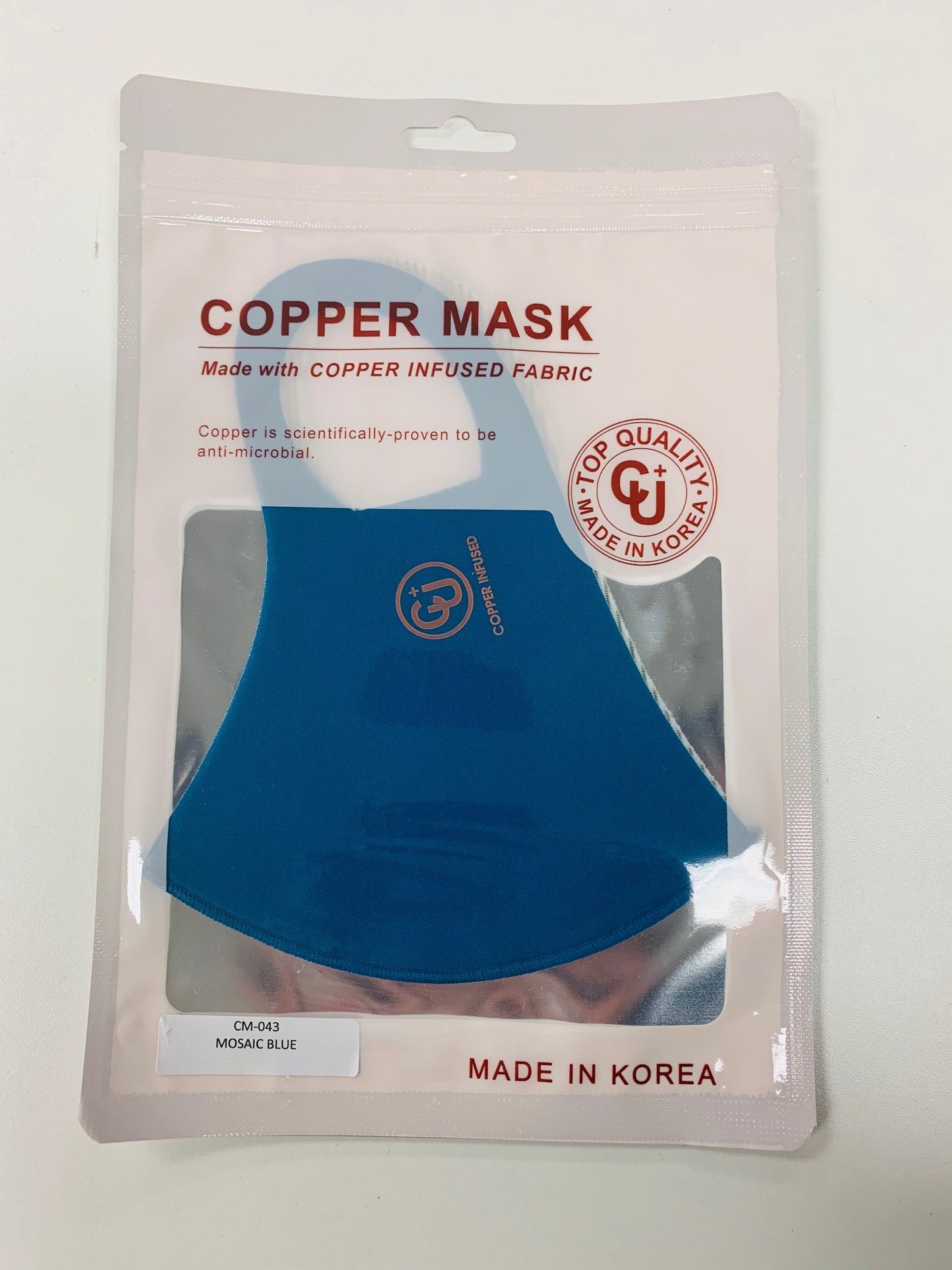 Copper infused fabric Copper is scientifically proven to be anti-microbial Top Quality Uv protection Antibacterial Cooling Reusable, washable Deodorization V fitting Hand wash with warm water & air dry. Do not machine wash.