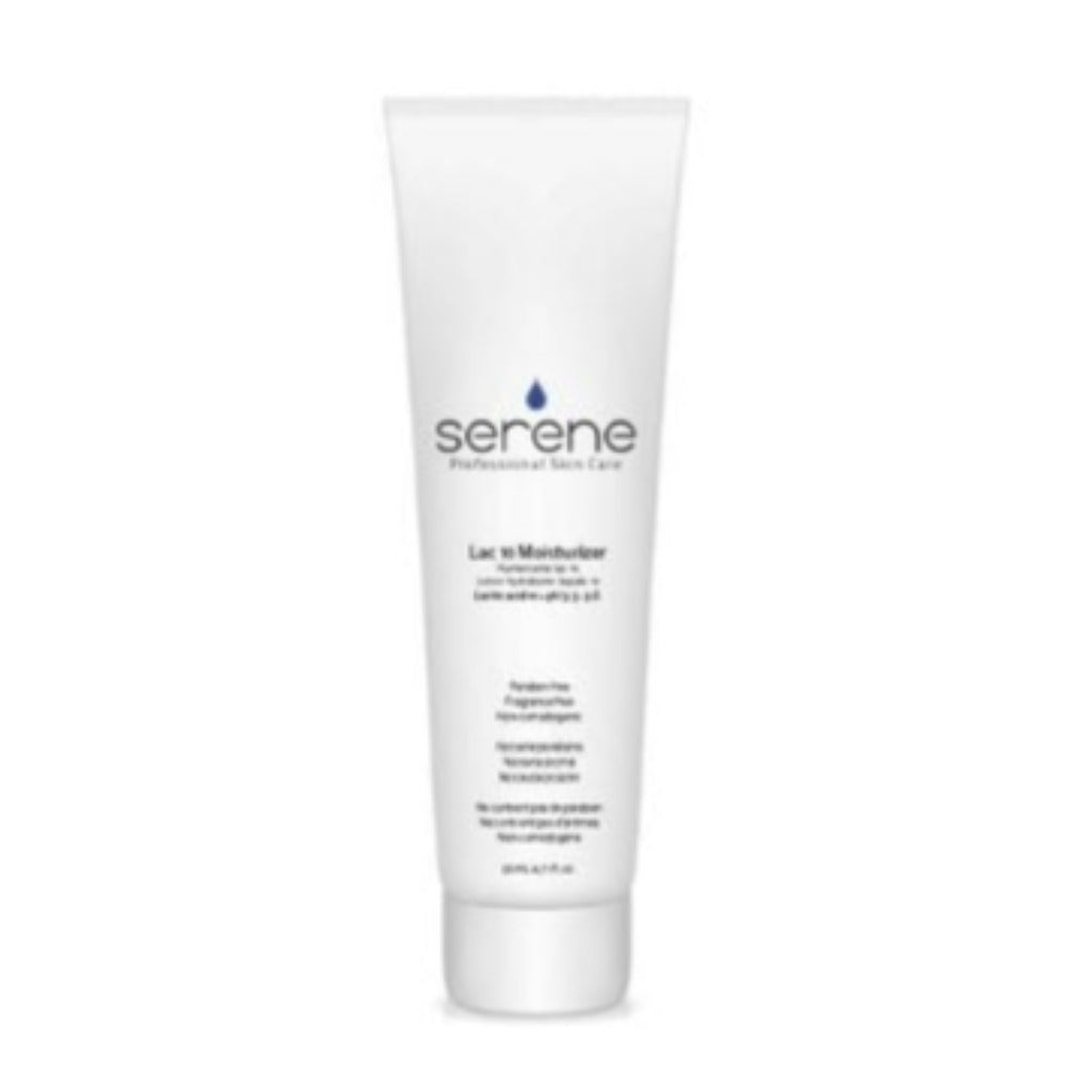 SERENE LAC 10 LOTION (pH 3.3-3.6): all purpose AHA moisturizer with 10% lactic acid. Proven to effectively treat severely dry skin yet gentle enough for everyday use. Natural humectant will leave the skin feeling soft and smooth while the AHA improves the skins ability to slough dead skin cells. 60 ml