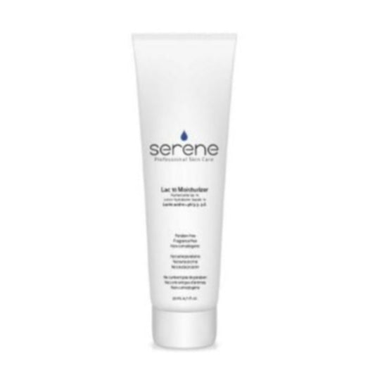 SERENE LAC 10 LOTION (pH 3.3-3.6): all purpose AHA moisturizer with 10% lactic acid. Proven to effectively treat severely dry skin yet gentle enough for everyday use. Natural humectant will leave the skin feeling soft and smooth while the AHA improves the skins ability to slough dead skin cells. 60 ml