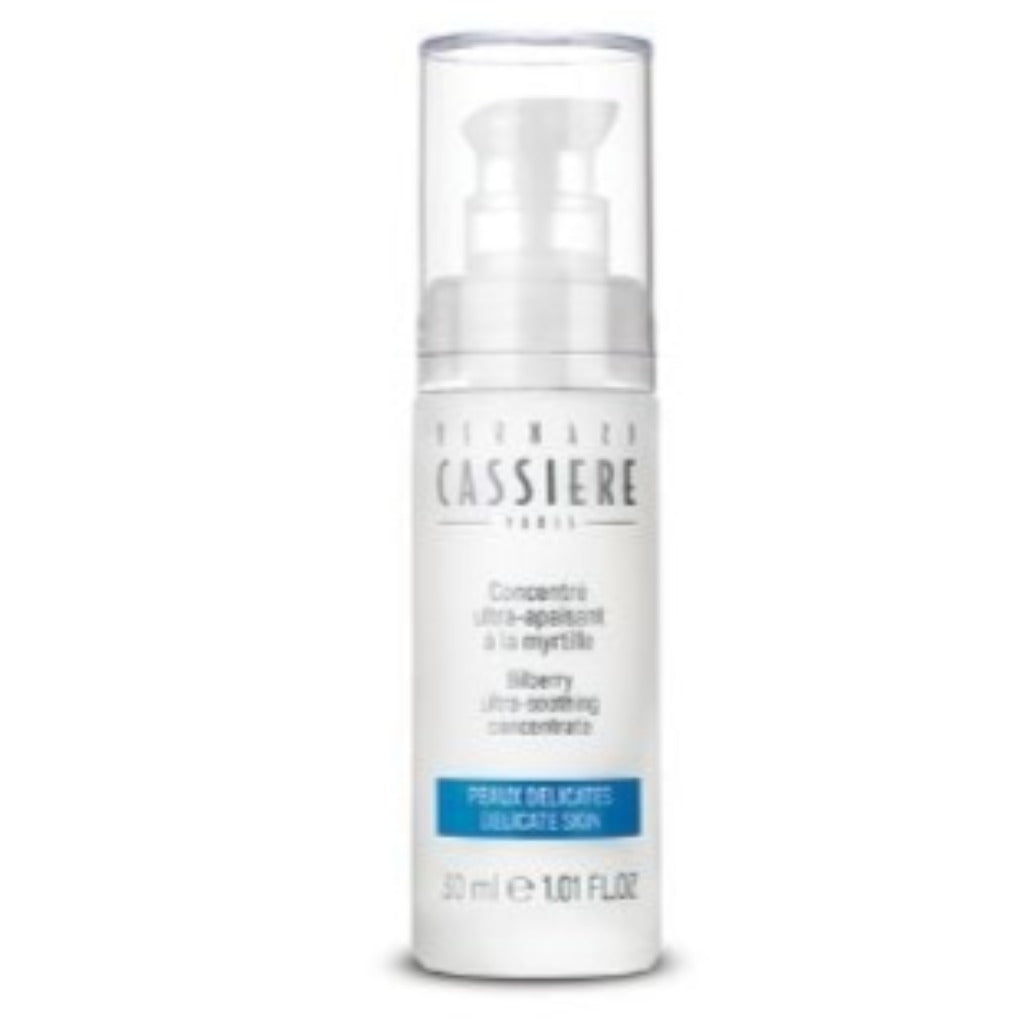 NEW! Addition to the Bilberry Soothing Line - For Sensitive Skin or Skin Prone to Redness An Ultra-soothing Concentrate, of Natural Extracts of Bilberry, Nordic Berry, and Passion Flower - Instantly Calms and Soothes the Skin Limits the Appearance of Skin Rashes and Protects Natural Moisture Rich in Flavanoids - Fresh, Light, and Comforting Allantoin and B5 - to Calm Apply Morning and / or Evening, to Perfectly Cleansed Skin, before applying a Cream. May be used alone for oily skin 30 ml