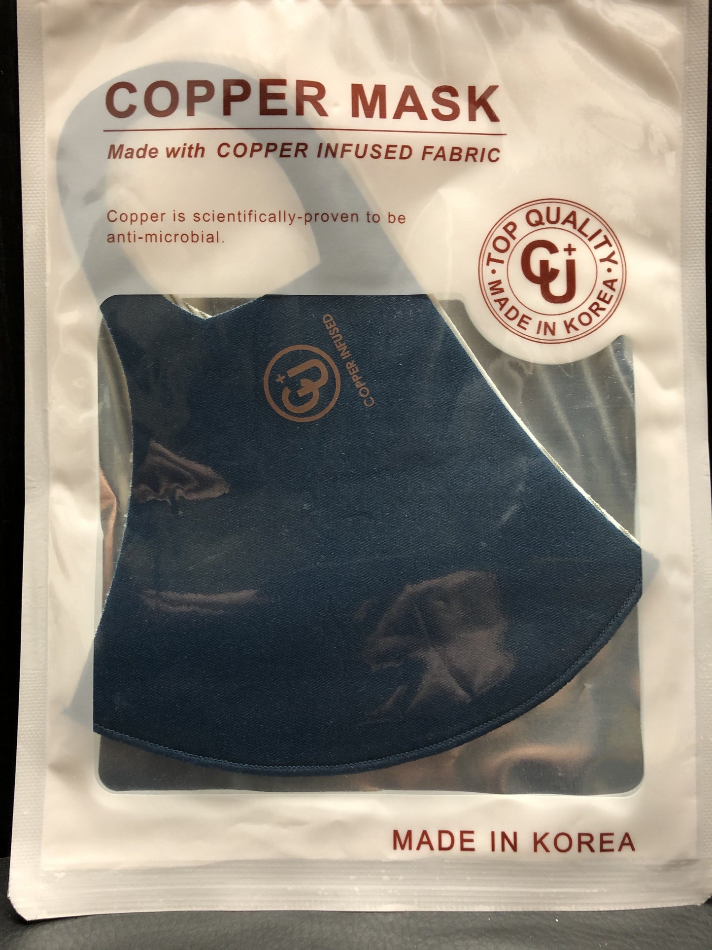 Copper infused fabric Copper is scientifically proven to be anti-microbial Top Quality Uv protection Antibacterial Cooling Reusable, washable Deodorization V fitting Hand wash with warm water & air dry. Do not machine wash.
