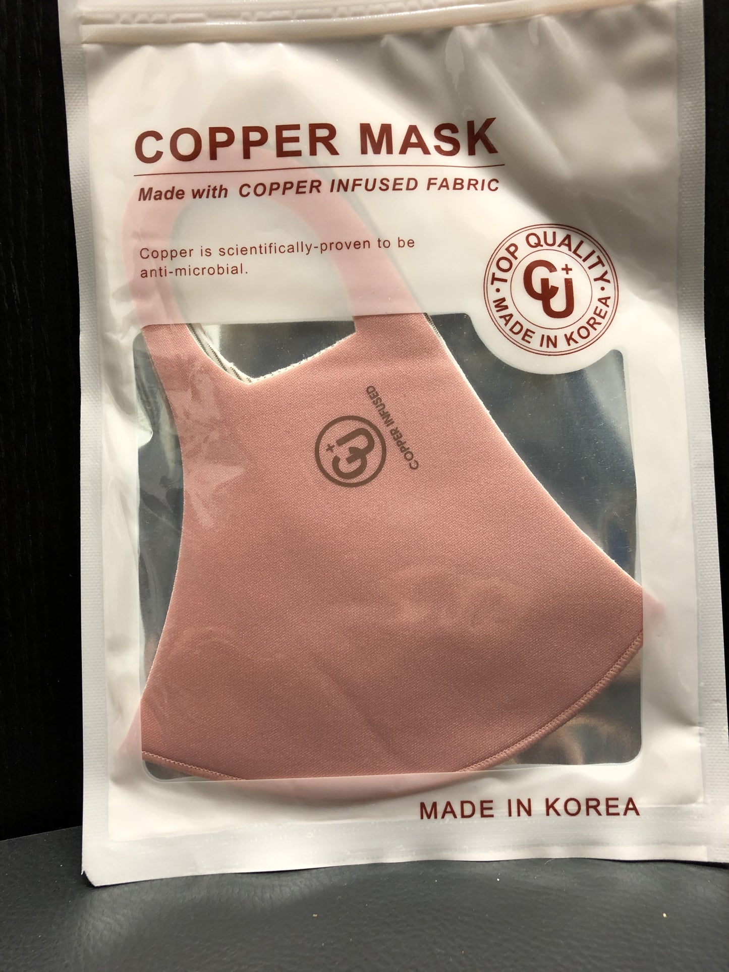 Copper infused fabric Copper is scientifically proven to be anti-microbial Top Quality Uv protection Antibacterial Cooling Reusable, washable Deodorization V fitting Hand wash with warm water & air dry. Do not machine wash.
