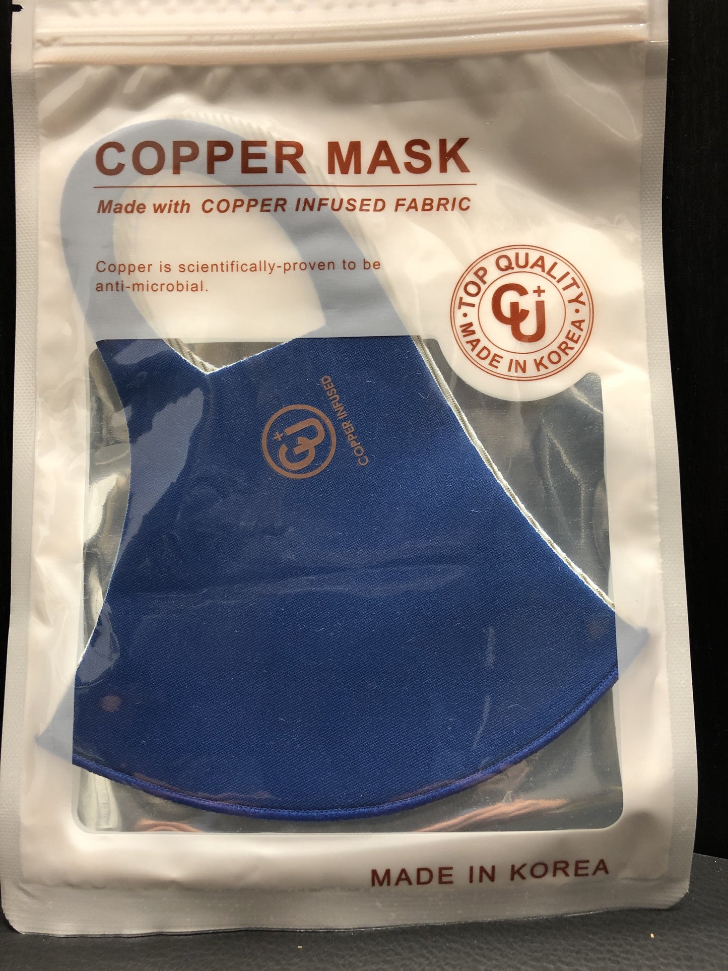 Copper infused fabric Copper is scientifically proven to be anti-microbial Top Quality Uv protection Antibacterial Cooling Reusable, washable Deodorization V fitting Hand wash with warm water & air dry. Do not machine wash.