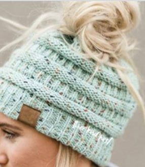 KNITTED BEANIE : Knitted ponytail toque (assorted colors) speckled or solid colors winter hat request color: mustard yellow, grey, light grey, taupe, tan, pink, hot pink, teal, turquoise, red, off white, purple, grape, burgundy, brown, emerald green, coral...