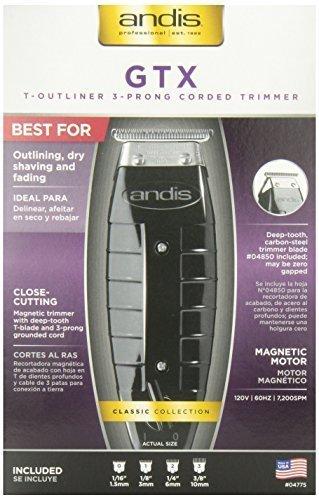 ANDIS GTX TOUTLINE 3PRONG CORDED TRIMMER -Four attachment combs  -comfort edge fixed T-blade  -magnetic motor trimmer  -Carbon steel blade