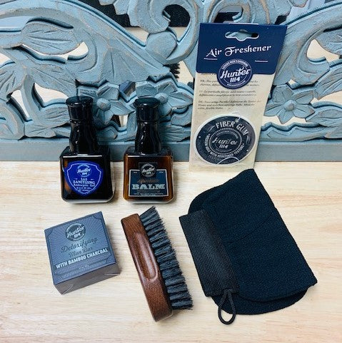 HUNTER-Air Refresher Hand Sanitizer 100ml After Shave Balm 100ml Detoxifying Man Bar Grooming Brush Exfoliating Glove