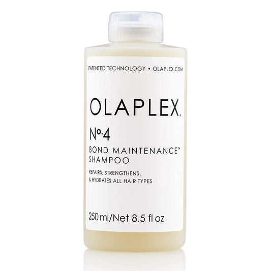 OLAPLEX 4 - BOND MAINTENANCE SHAMPOO 250ML Protects and repairs damaged hair, split ends and frizz by re-linking broken bonds. A highly-moisturizing, reparative shampoo that leaves hair easy to manage, shiny and healthier with each use.